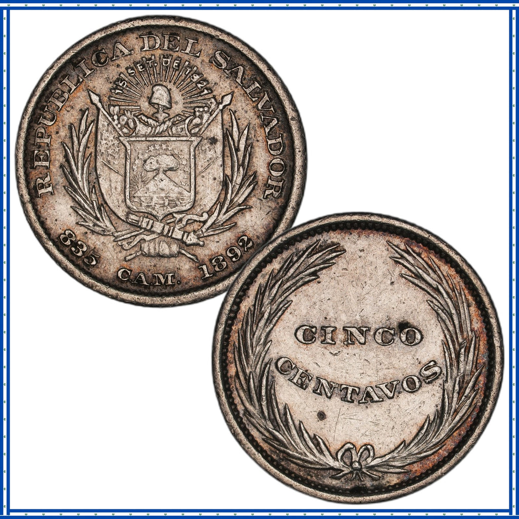 El Salvador - 5 Centavos - 1892 - KM#109 - Silver .835 - 0.034 ASW