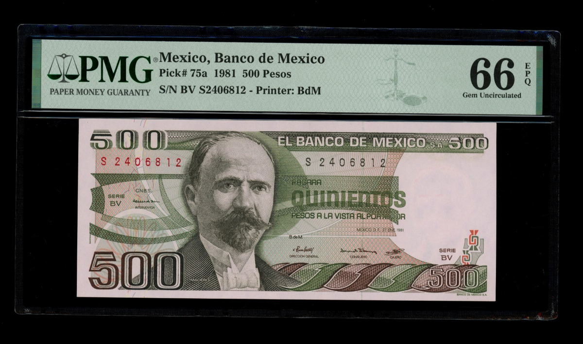 Mexico - 500 Pesos - 1981 Banco de Mexico PMG 66 EPQ GEM UNC