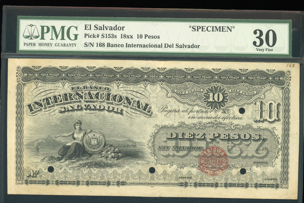 El Salvador - 10 Pesos - Banco Internacional del Salvador - PMG VF30 Specimen