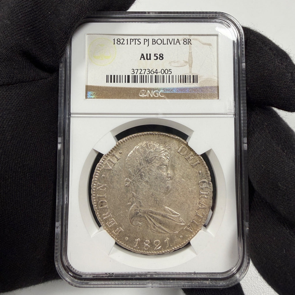 Bolivia - 8 Reales - 1821 PTS PJ - Ferdin VII - NGC AU 58