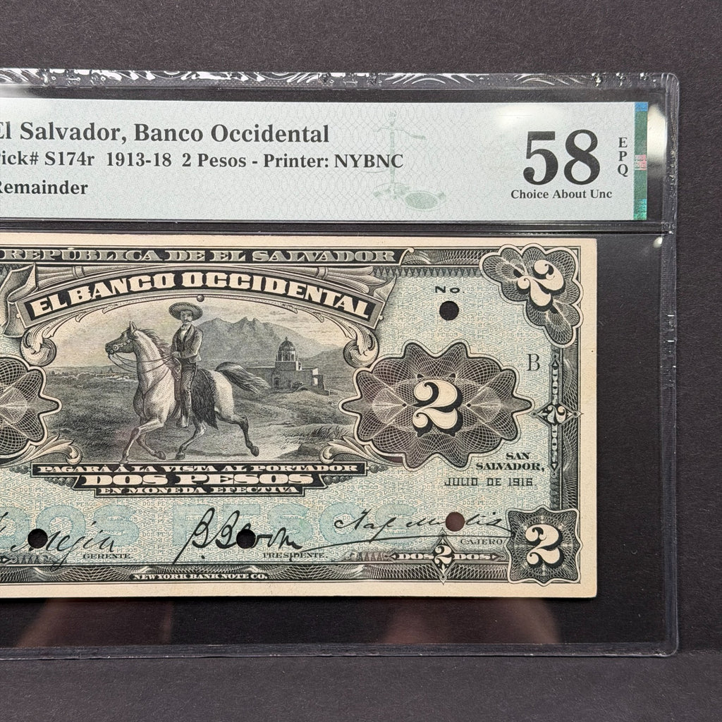 El Salvador - 2 Pesos - Banco Occidental - PMG 58 EPQ - "Billete del Charro"