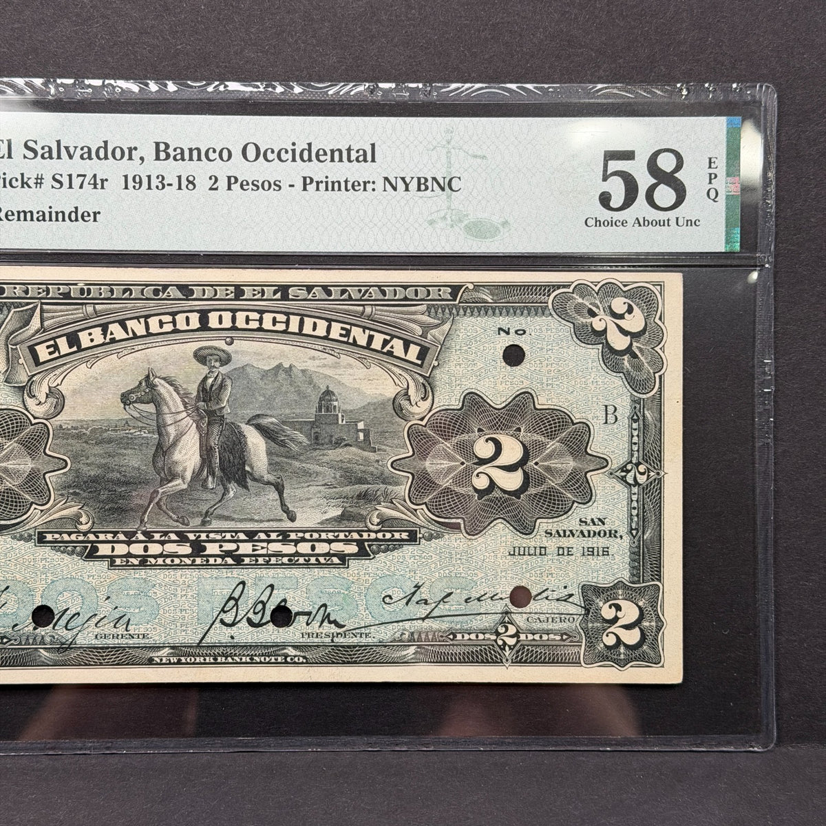 El Salvador - 2 Pesos - Banco Occidental - PMG 58 EPQ - "Billete del Charro"