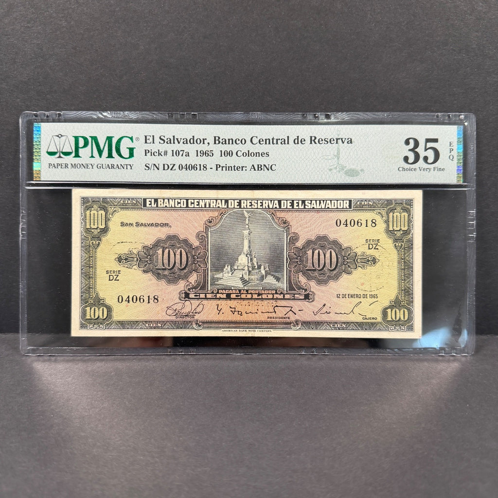 El Salvador - 100 Colones - 12 Enero 1965 - PMG VF35 EPQ