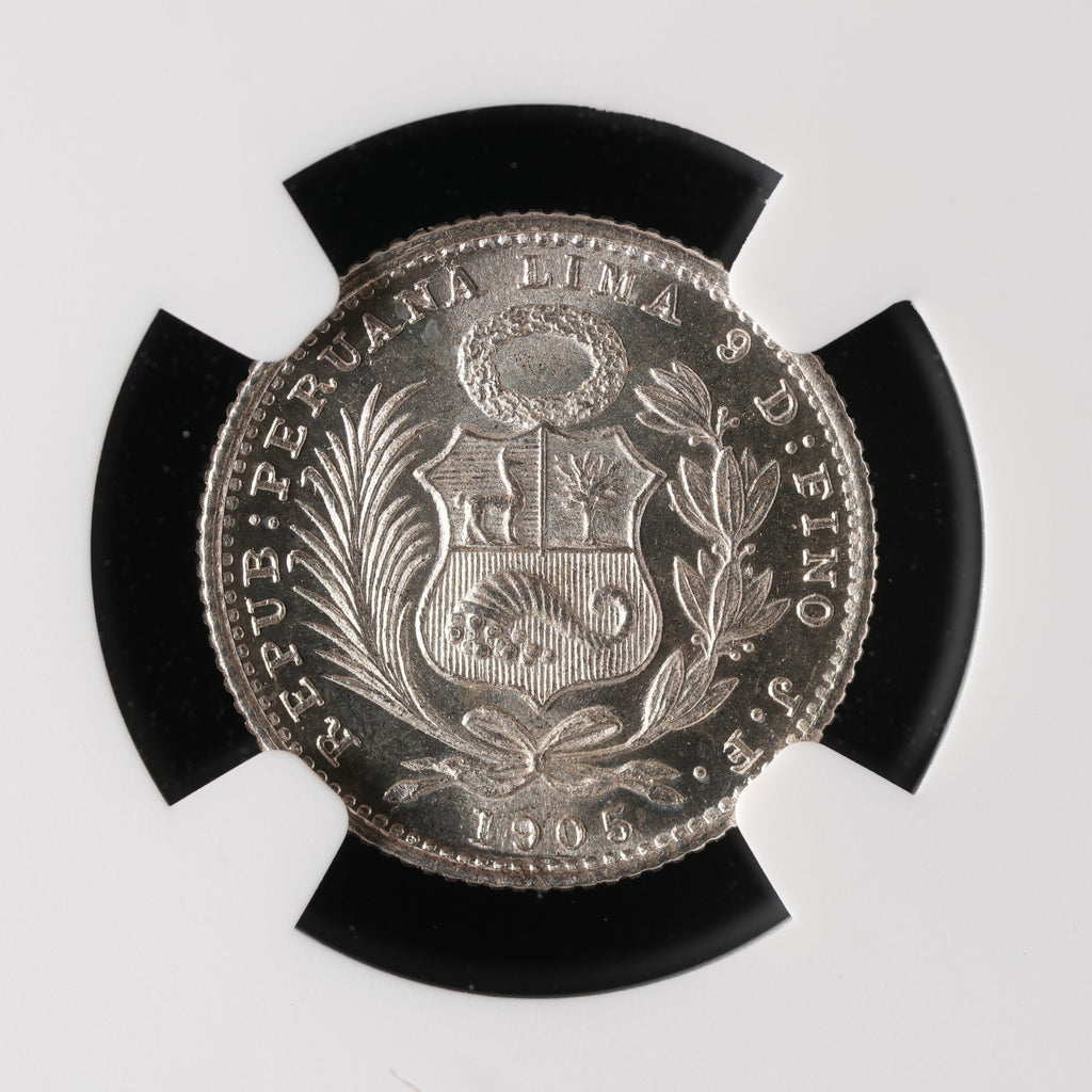 Peru - 1 Dinero - 1905 - NGC MS 67 - Top Pop 5/0
