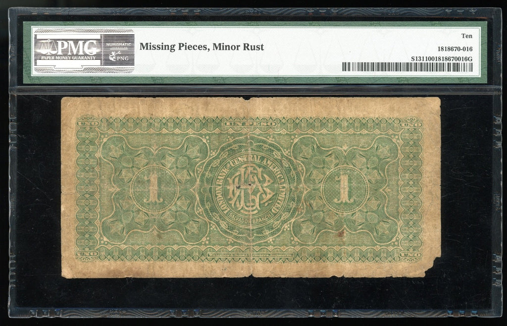 El Salvador - 1 Peso - Banco de Centro America y Londres - PMG VG10