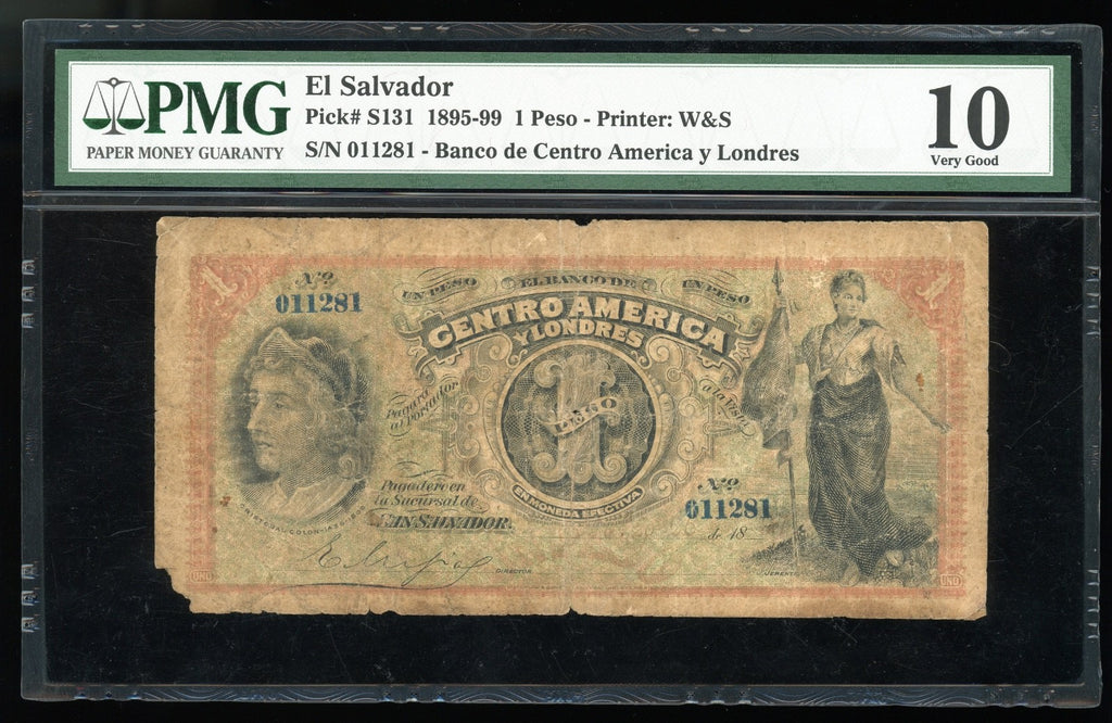 El Salvador - 1 Peso - Banco de Centro America y Londres - PMG VG10