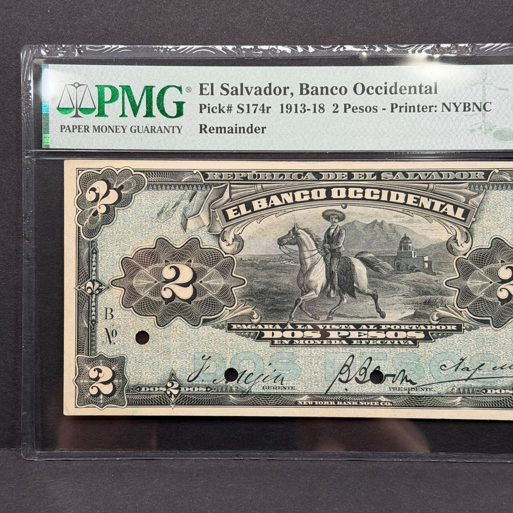 El Salvador - 2 Pesos - Banco Occidental - PMG 58 EPQ - "Billete del Charro"