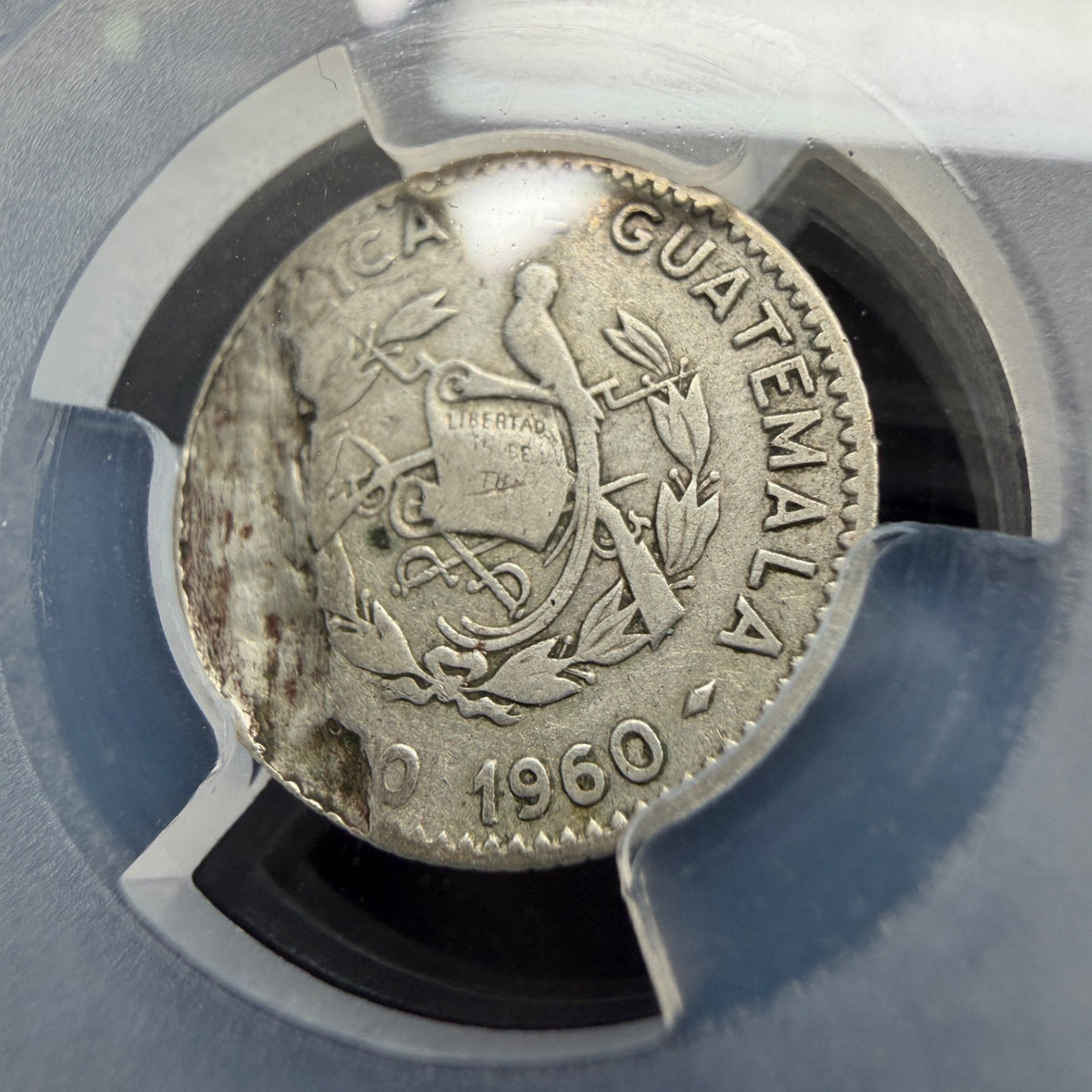 Guatemala - 5 Centavos - 1960 Mint Error Obverse Lamination - PCGS VF 25