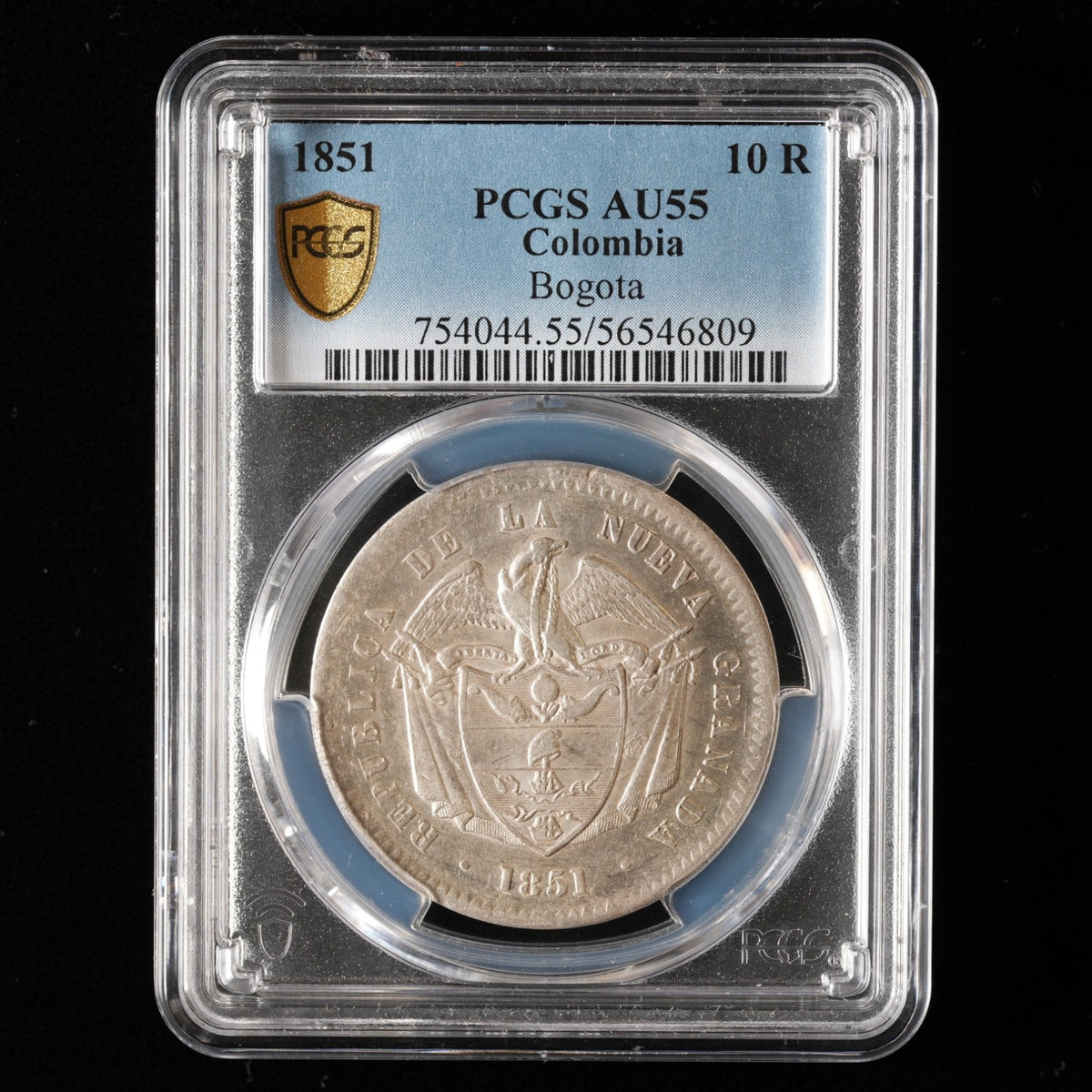 Colombia - 10 Reales - 1851 - PCGS AU 55