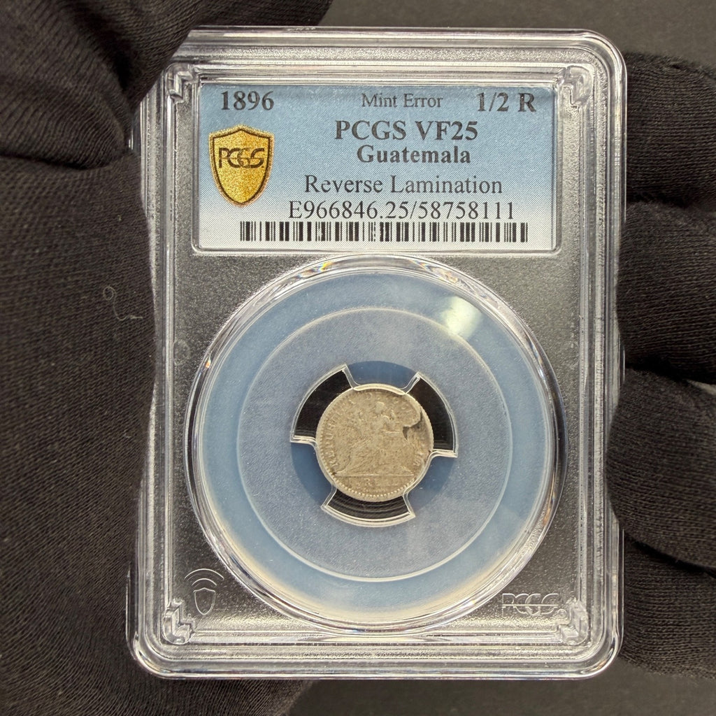 Guatemala - 1/2 Real - 1896 Mint Error Reverse Lamination - PCGS VF 25