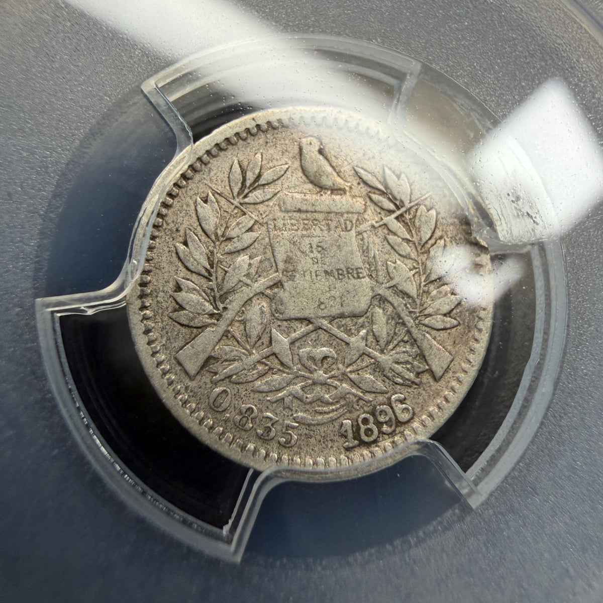 Guatemala - 1/2 Real - 1896 Mint Error Reverse Lamination - PCGS VF 25
