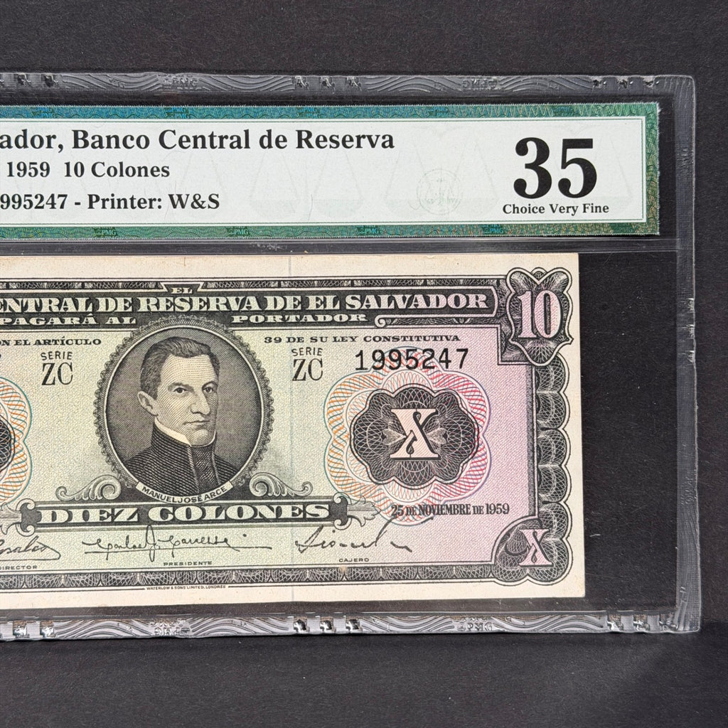 El Salvador - 10 Colones - 25 Noviembre 1959 - PMG VF 35