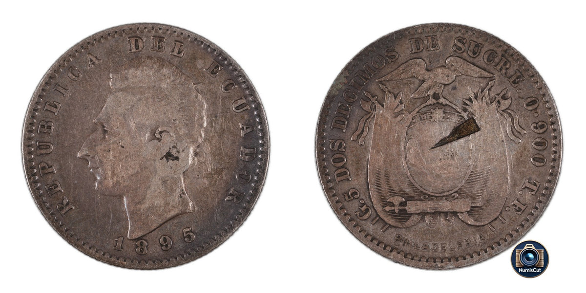 Ecuador - 2 Decimos - 1895 TF - Philadelphia - Silver