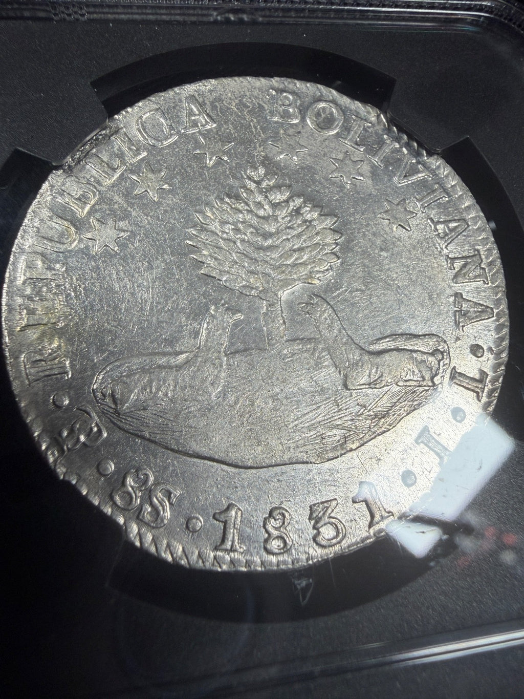 Bolivia - 8 Soles - 1831 PTS JL NGC AU 55