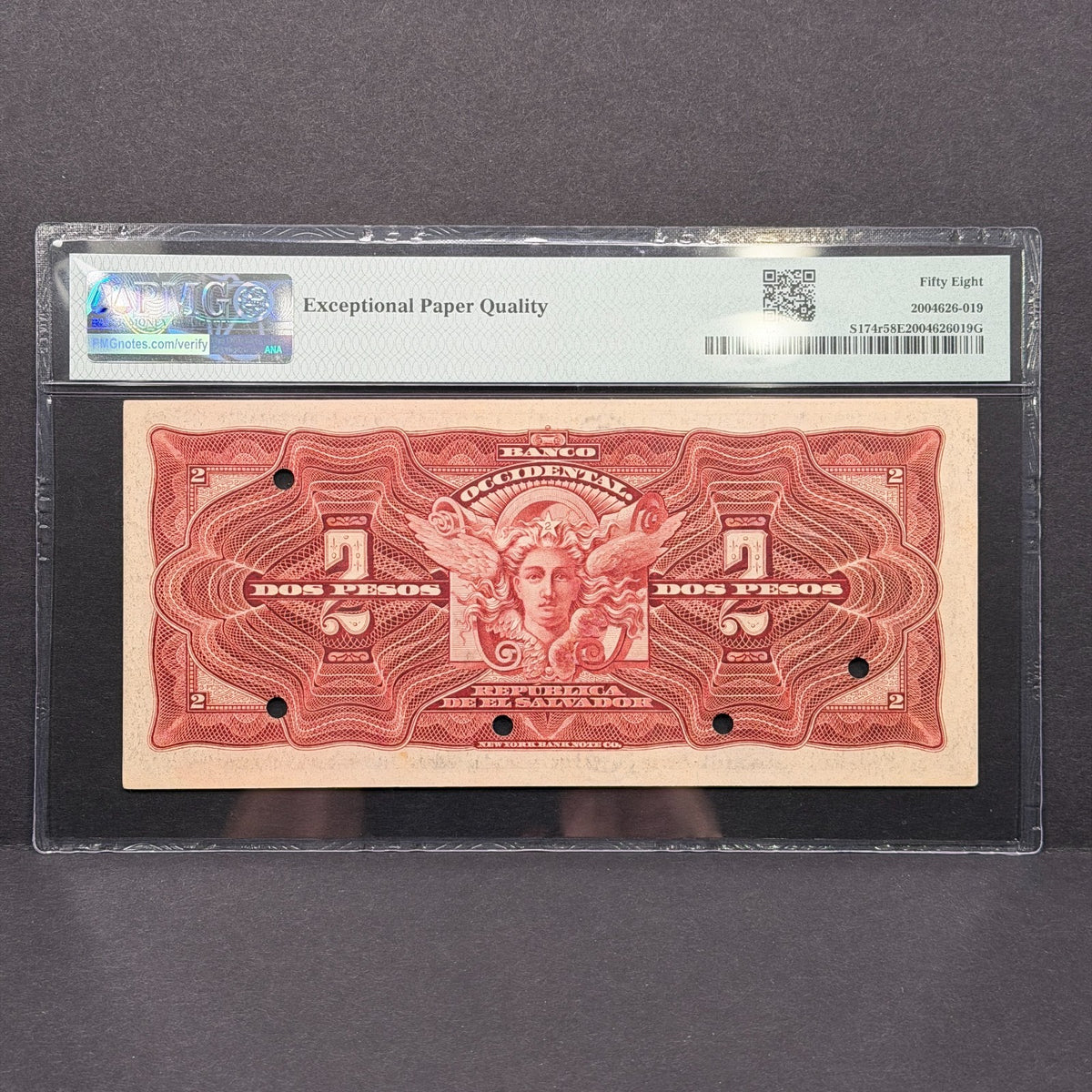 El Salvador - 2 Pesos - Banco Occidental - PMG 58 EPQ - "Billete del Charro"