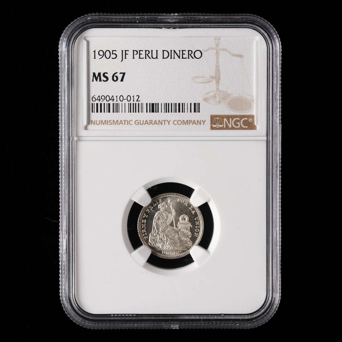 Peru - 1 Dinero - 1905 - NGC MS 67 - Top Pop 5/0