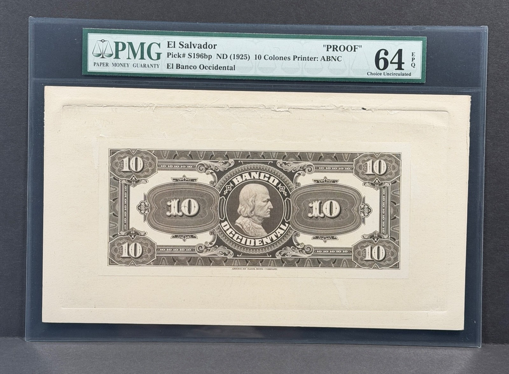 El Salvador - 10 Colones - Banco Occidental - S196bp - Proof - PMG 64 EPQ