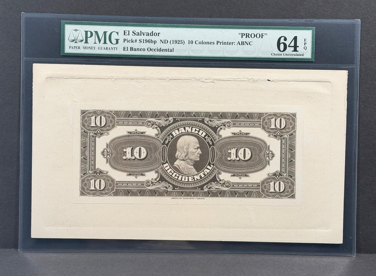 El Salvador - 10 Colones - Banco Occidental - S196bp - Proof - PMG 64 EPQ