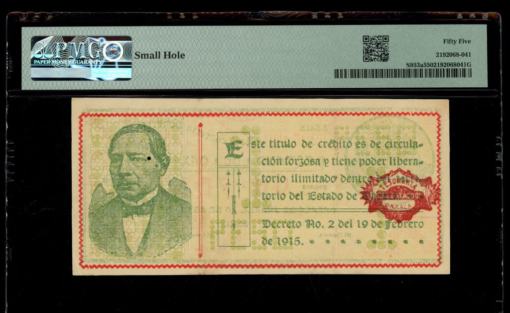 Mexico - 1 Peso - 1915 Revolutionary - Tesoreria General Estado de Oaxaca PMG 55