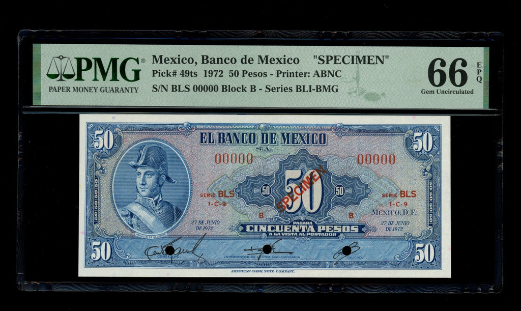 Mexico - 50 Pesos - 1972 Banco de Mexico - SPECIMEN - PMG 66 EPQ Gem UNC