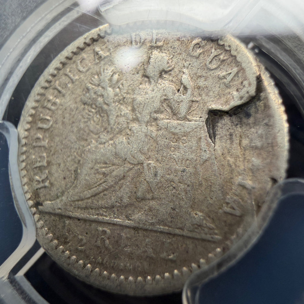 Guatemala - 1/2 Real - 1896 Mint Error Reverse Lamination - PCGS VF 25