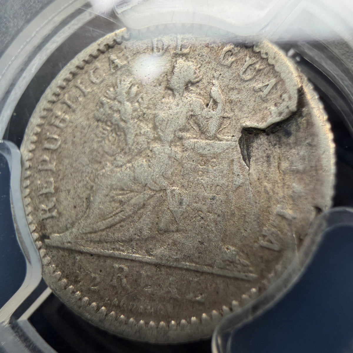 Guatemala - 1/2 Real - 1896 Mint Error Reverse Lamination - PCGS VF 25