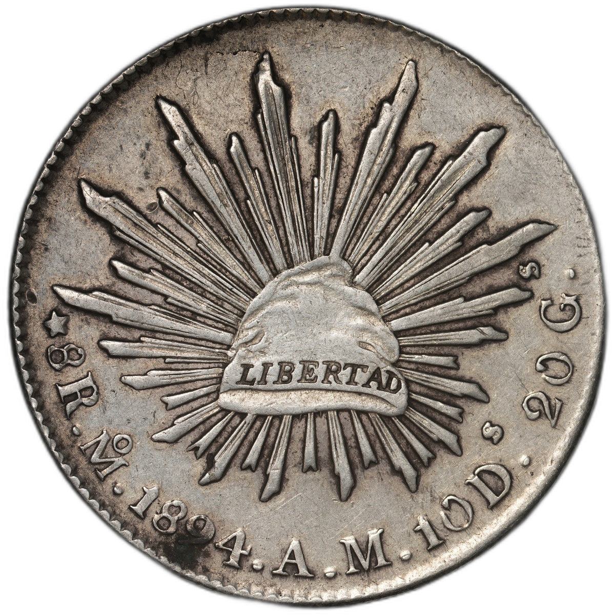 Mexico - 8 Reales - 1894 Mo AM - KM#377.10 - Item #1 - Silver .903 - 0.786 ASW