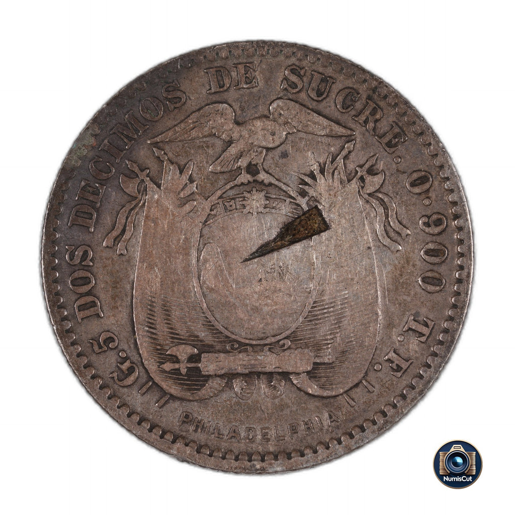 Ecuador - 2 Decimos - 1895 TF - Philadelphia - Silver