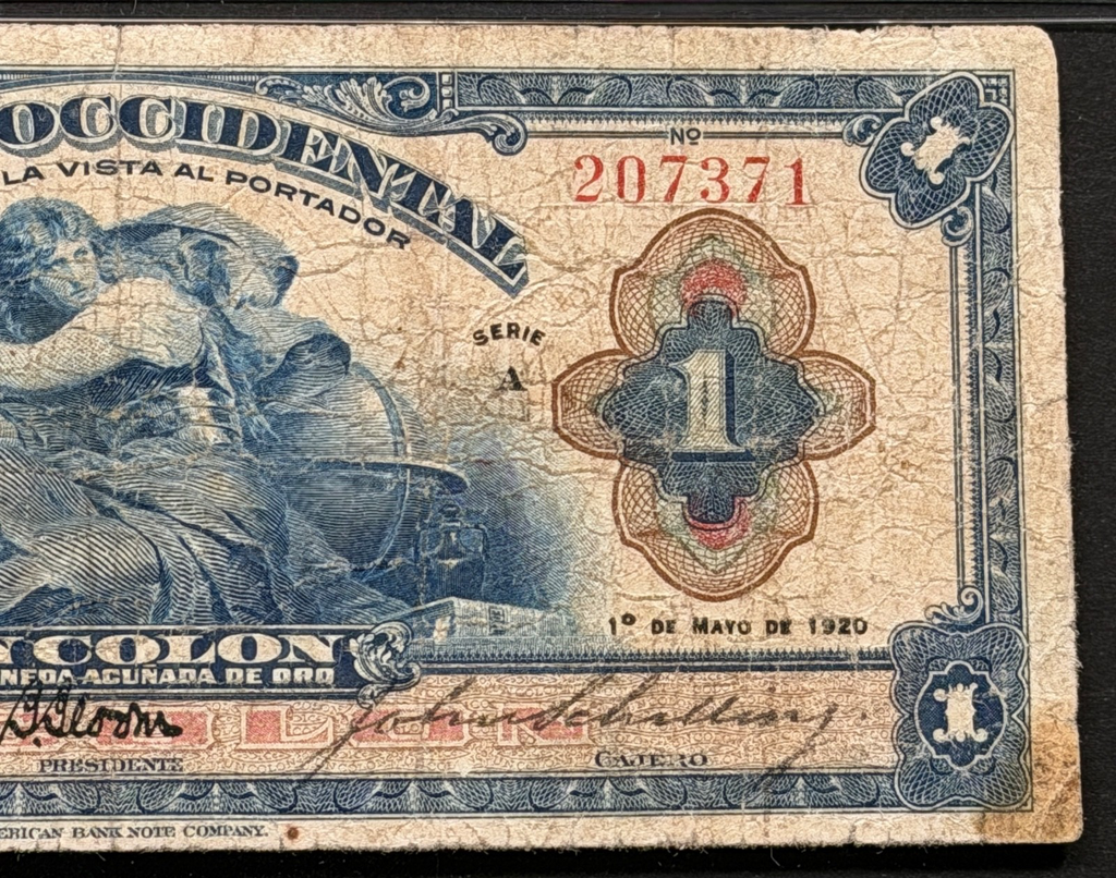 El Salvador - 1 Colon - 1 Mayo 1920 - Banco Occidental - PMG F15