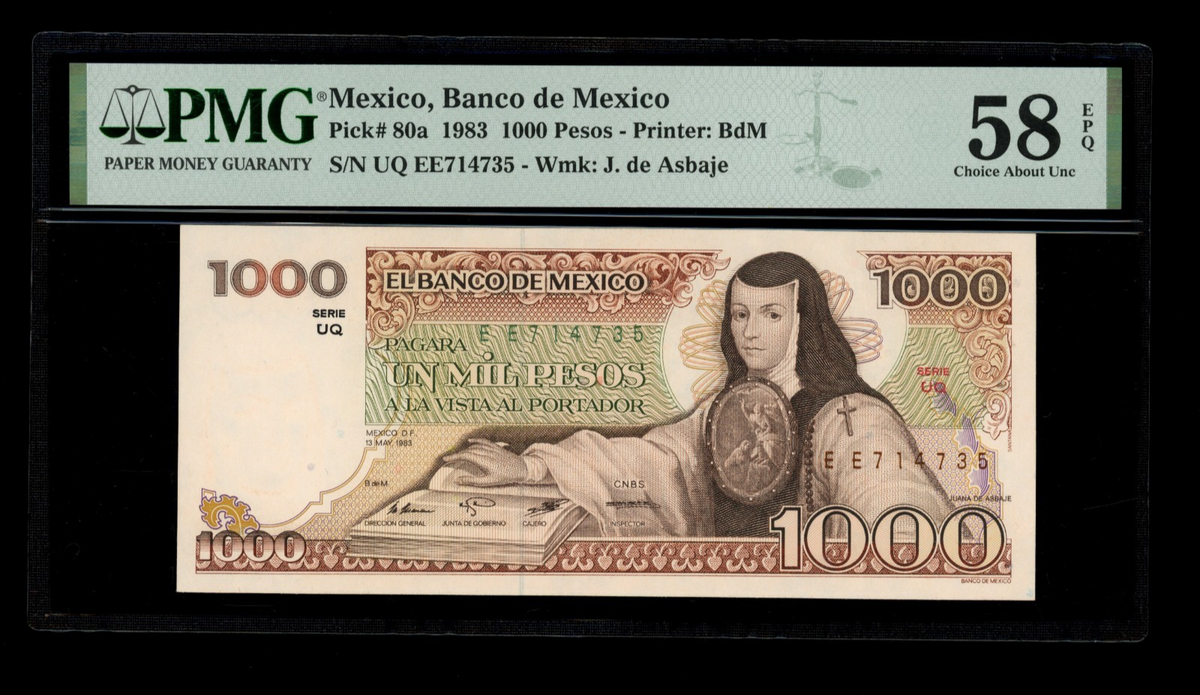 Mexico - 1000 Pesos - 1983 - Banco de Mexico - PMG 58 EPQ Choice About UNC
