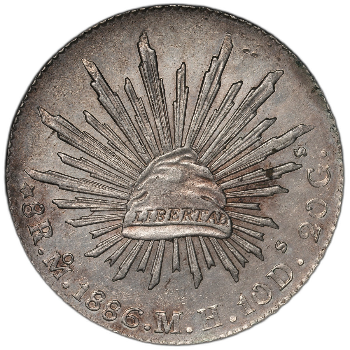 Mexico - 8 Reales - 1886 Mo MH - KM#377.10 - Silver .903 - 0.786 ASW