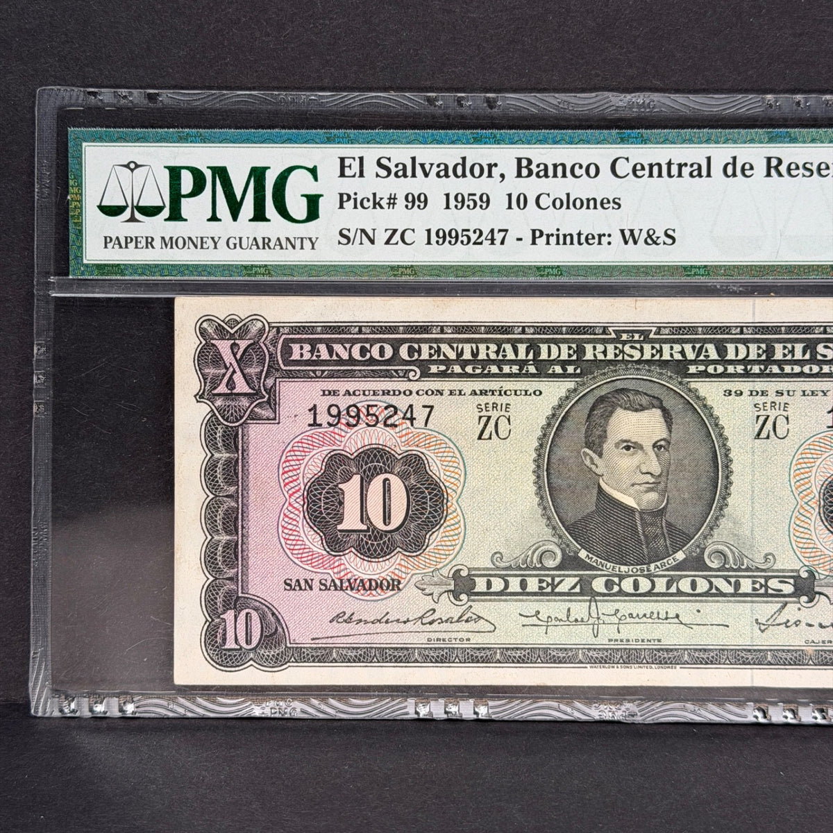 El Salvador - 10 Colones - 25 Noviembre 1959 - PMG VF 35