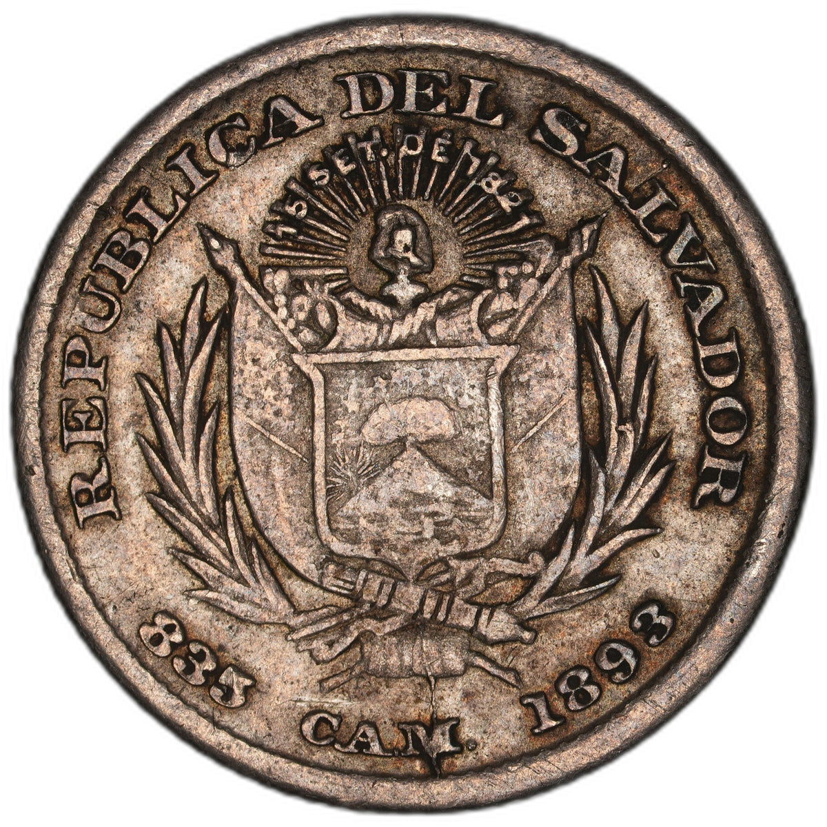 El Salvador - 5 Centavos - 1893 - KM#109 - Silver .835 - 0.034 ASW