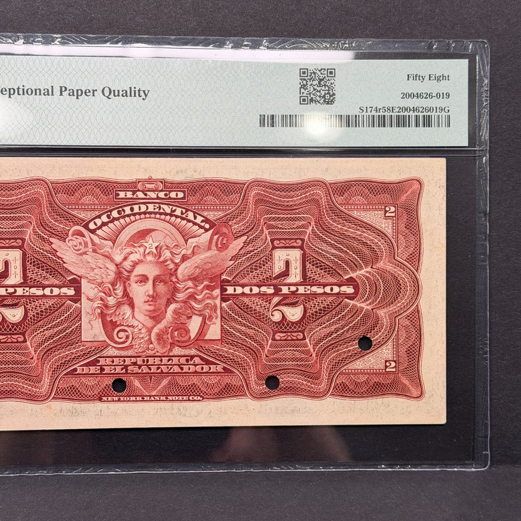 El Salvador - 2 Pesos - Banco Occidental - PMG 58 EPQ - "Billete del Charro"