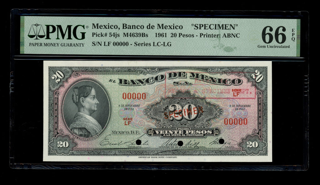 Mexico - 20 Pesos - 1961 Banco de Mexico - SPECIMEN - PMG 66 EPQ Gem UNC