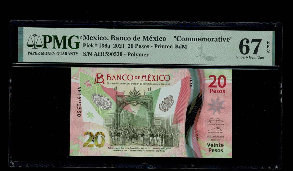 Mexico - 20 Pesos - 2021 Commemorative - Banco de Mexico - PMG 67 EQP Superb Gem
