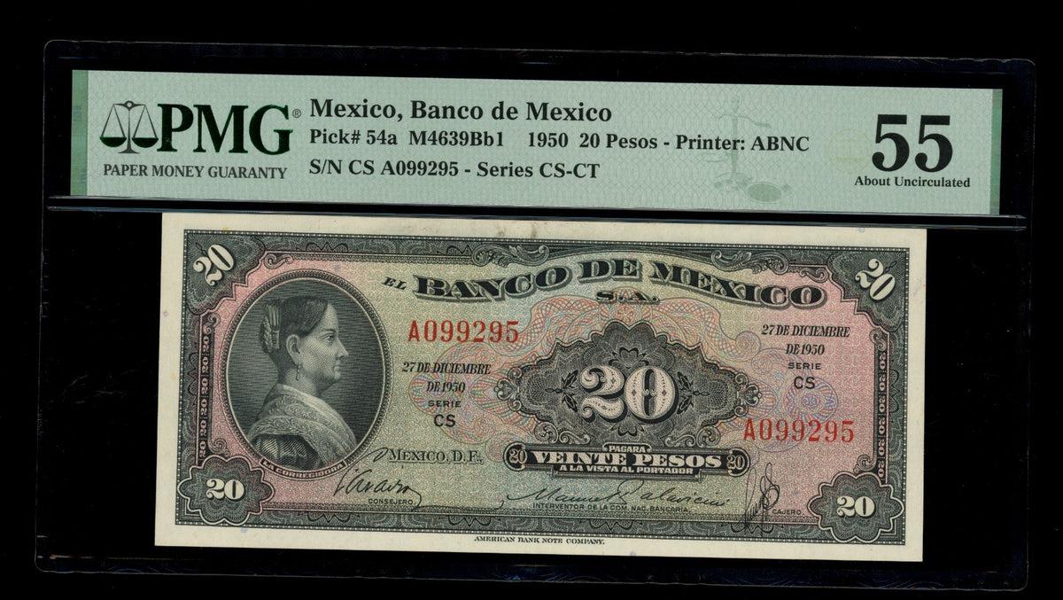 Mexico - 20 Pesos - 1950 - Banco de Mexico - PMG 55 About UNC