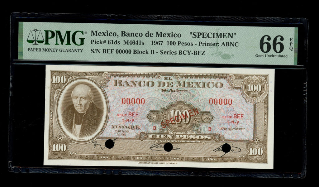 Mexico - 100 Pesos - 1967 Banco de Mexico - SPECIMEN - PMG 66 EPQ Gem UNC