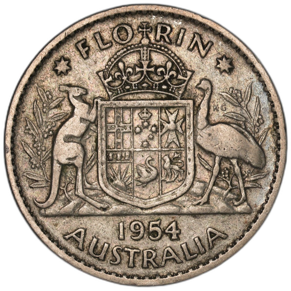 Australia - 1 Florin - 1954 - KM#54 - Silver .500 - 0.182 ASW