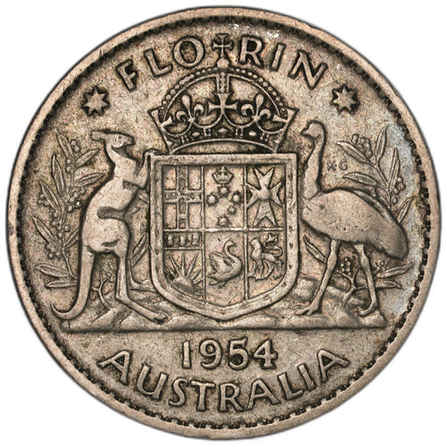 Australia - 1 Florin - 1954 - KM#54 - Silver .500 - 0.182 ASW