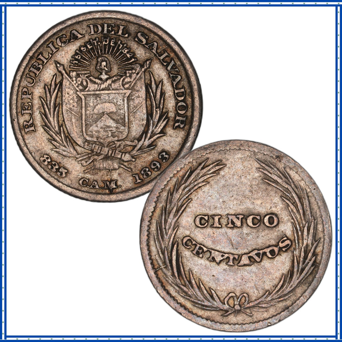 El Salvador - 5 Centavos - 1893 - KM#109 - Silver .835 - 0.034 ASW