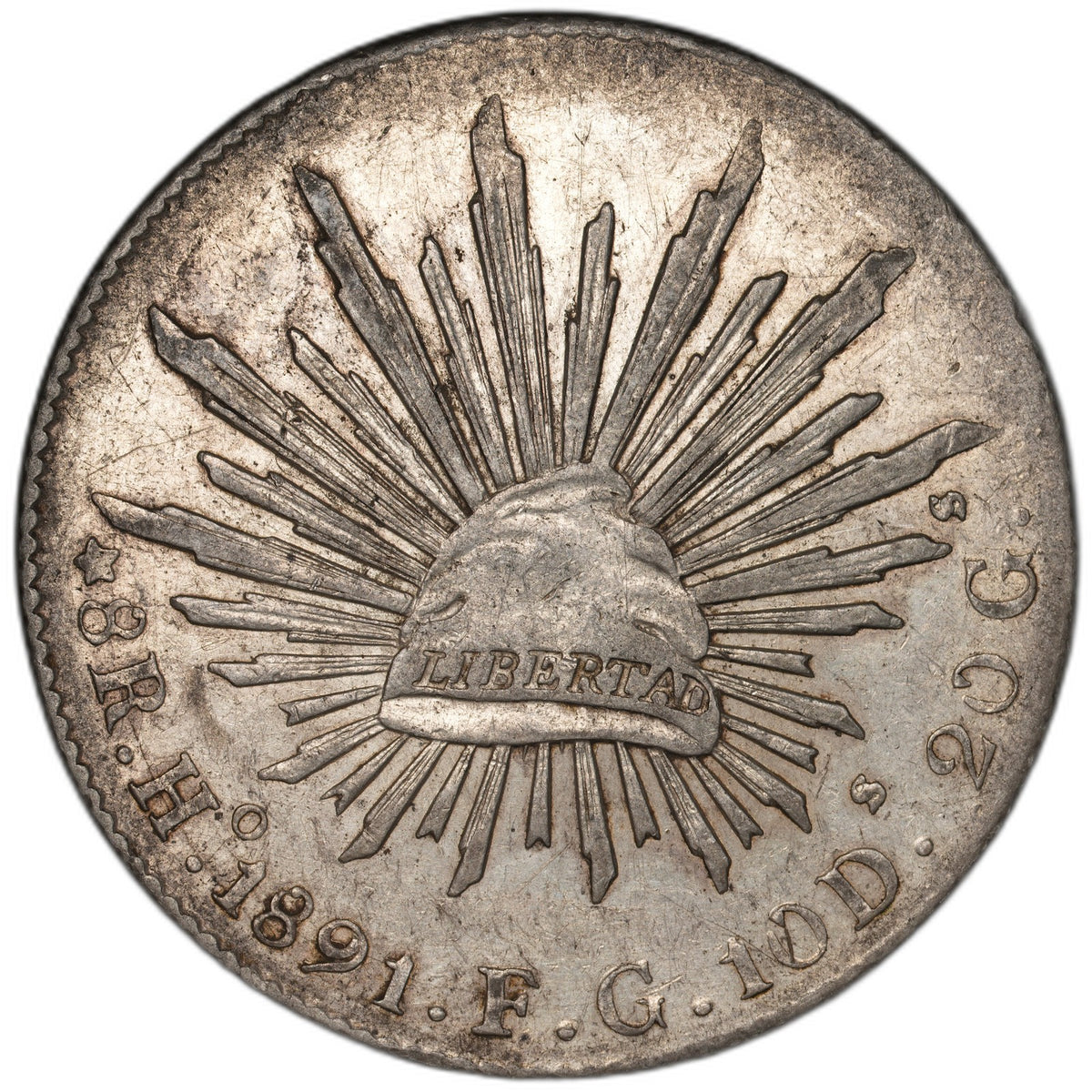 Mexico - 8 Reales - 1891 Ho FG - KM#377.9 - Silver .903 - 0.786 ASW