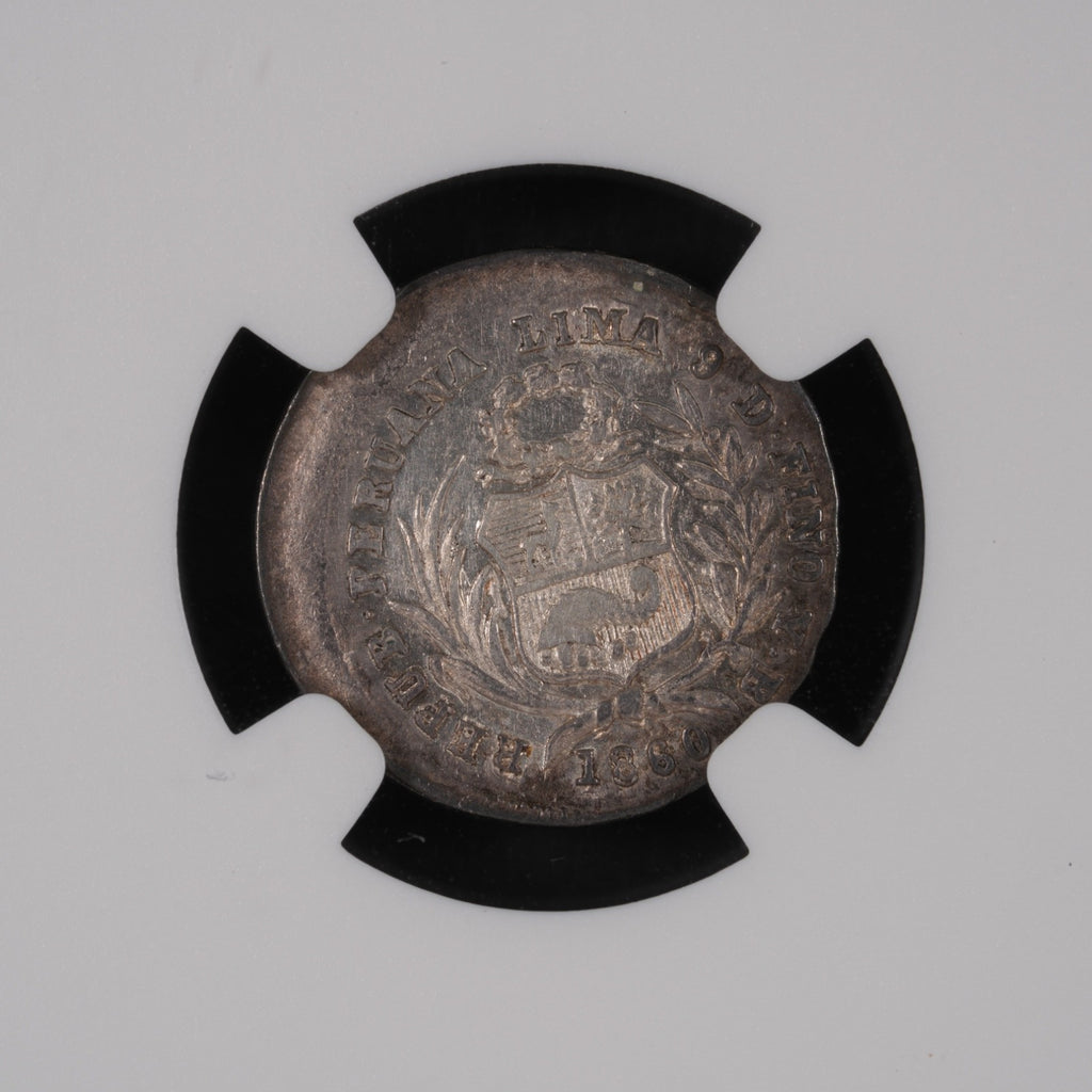 Peru - 1/2 Real - 1860 (YB) Mint Error Broadstruck NGC AU53
