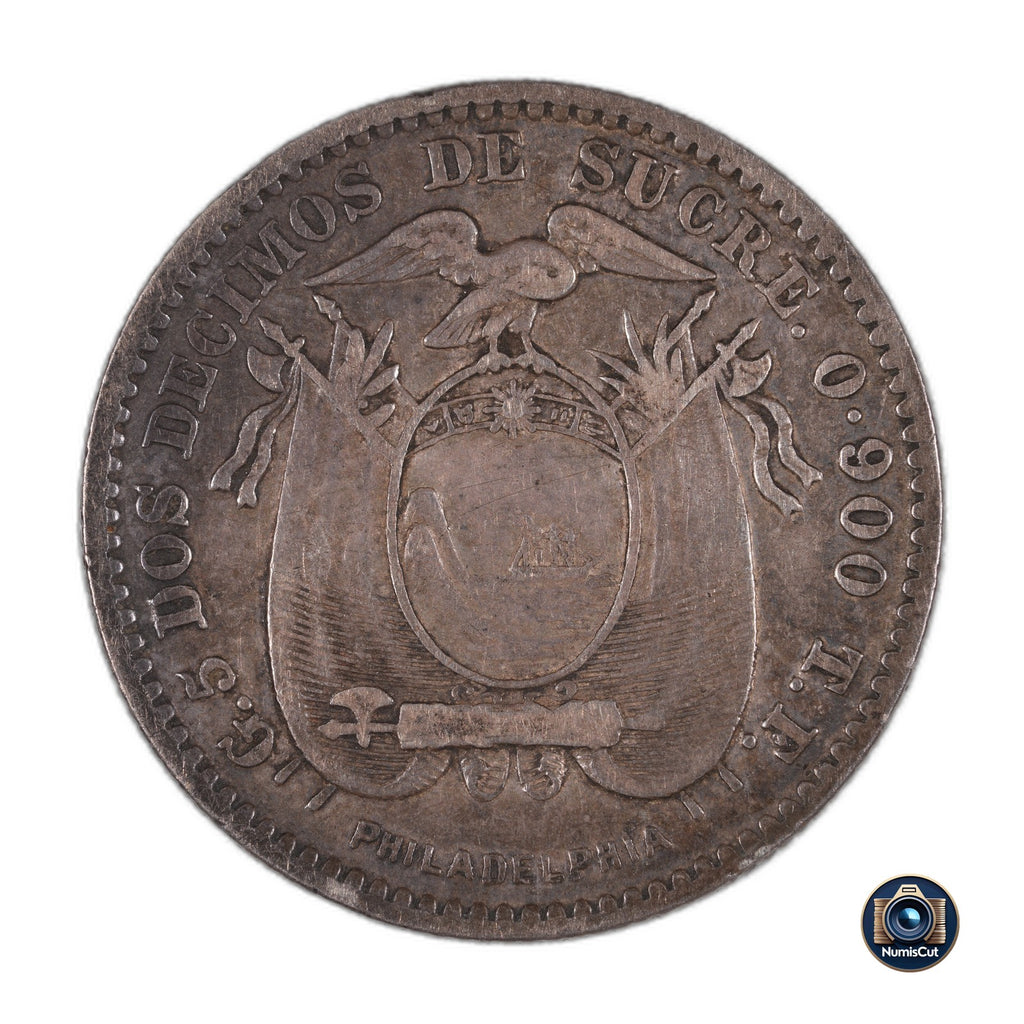 Ecuador - 2 Decimos - 1895 TF Philadelphia - Silver
