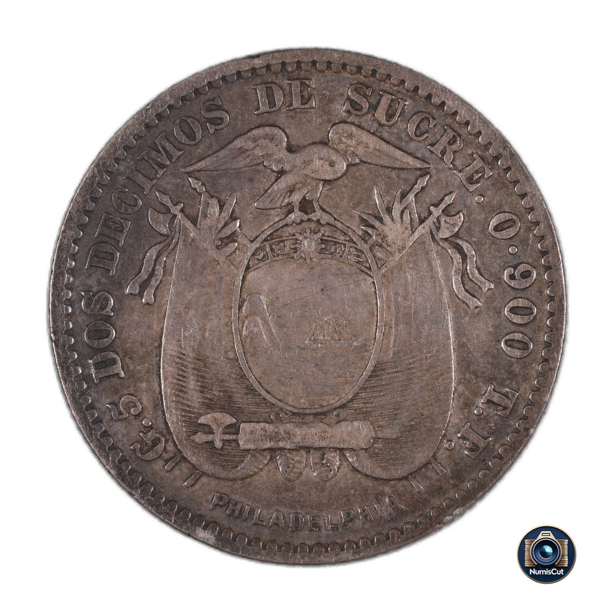 Ecuador - 2 Decimos - 1895 TF Philadelphia - Silver