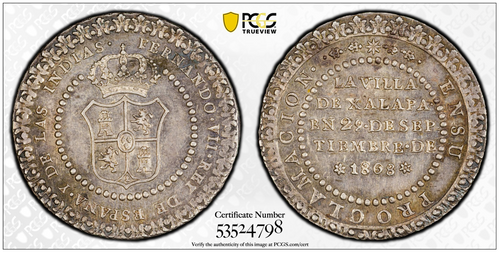 1808 Mexico Proclamation Medal Xalapa Ferdinand VII PCGS MS 62 TOP POP