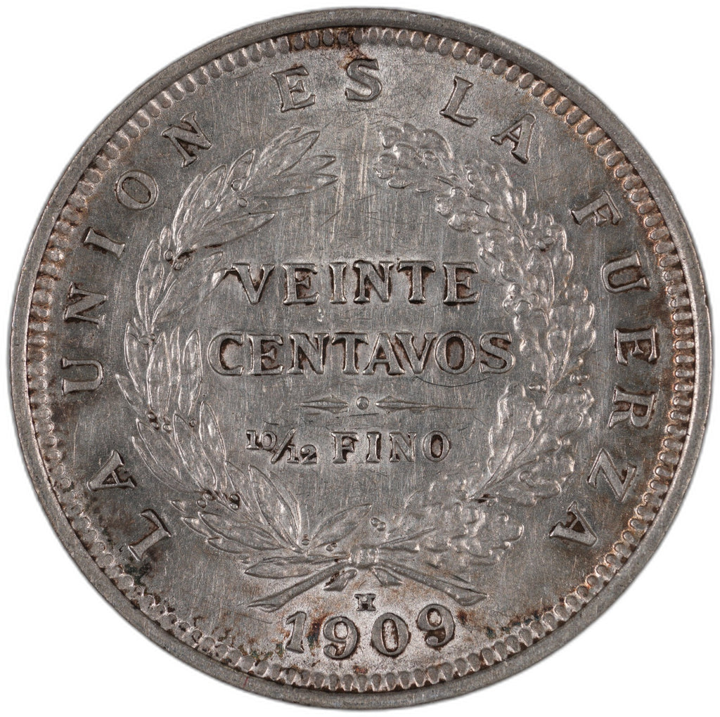 Bolivia - 20 Centavos - 1909 (H) - Silver .833