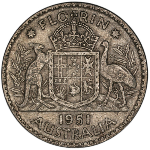 Australia - 1 Florin - 1951 - KM#48 - Silver .500 - 0.182 ASW