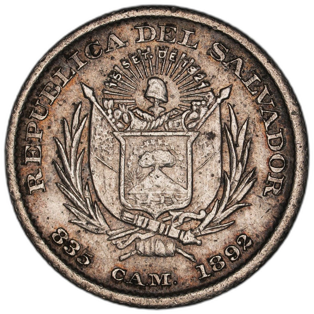 El Salvador - 5 Centavos - 1892 - KM#109 - Silver .835 - 0.034 ASW