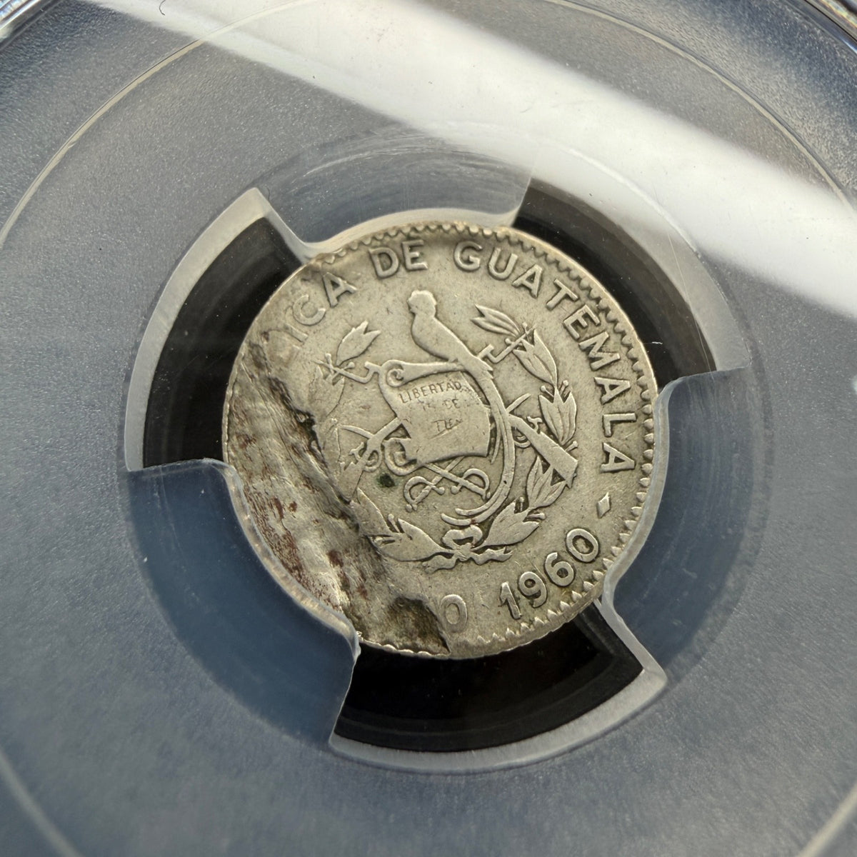 Guatemala - 5 Centavos - 1960 Mint Error Obverse Lamination - PCGS VF 25